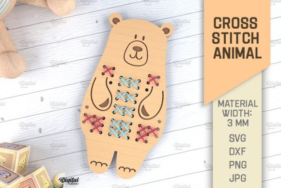 Cross Stitch Animals Laser Cut Bear SVG